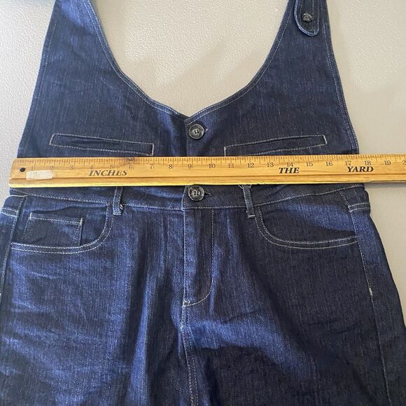 KO KO AILIS Romper Denim Halter Shorts Button Stretch Cuffed Retro Women 14 Blue - Picture 4 of 11